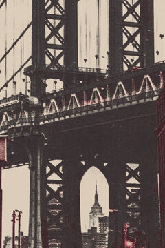 new york city skyline old vintage poster print buildings and city
