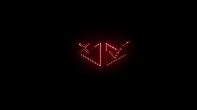 ​neon light correct and incorrect signs loop video on dark background.