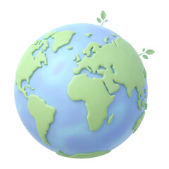 Naklejka premium 3D illustration of a green and blue earth globe with small leaves