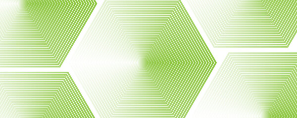 Abstract green gradient background with white concentric hexagon lines © deny