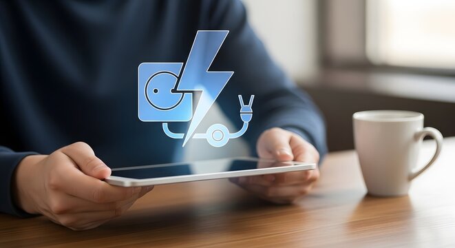 Electric vehicle charging illustration on a tablet screen