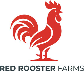 Red Rooster Farms Logo – Modern Chicken Cockerel Mascot Vector Design for Poultry and Farm Branding . © DobirUddin