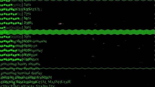 4K Seamless Loop Glitchy Green Terminal Boot Sequence - Digital Monitor System Startup with CRT Distortion Effect