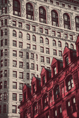 Fototapeta premium new york city skyline old vintage poster print buildings and city