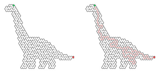 Brachiosaurus shaped maze for kids activity with solution puzzle © Alex