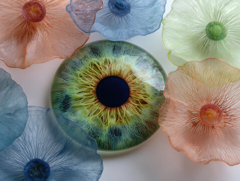 Macro eye green iris abstract pattern texture vibrant macro eye green iris abstract pattern texture with colorful glass flower