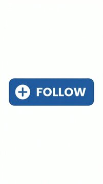 Blue social media follow button with plus icon UI. Blue user interface button for social media following with a plus sign