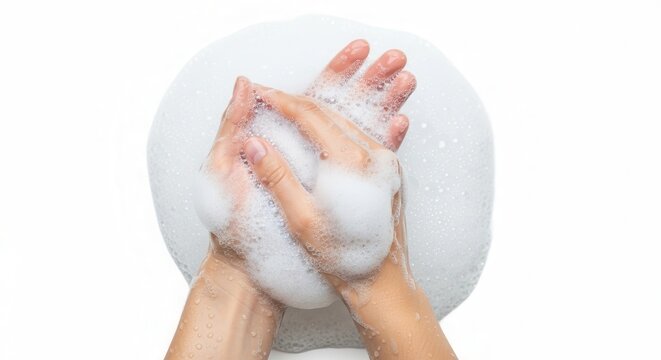 Hands holding soap and water.