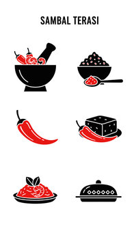 Sambal Terasi Ingredients and Preparation Icons Set