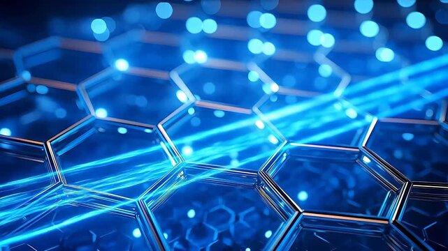 Digital blue glowing hexagon geometric background