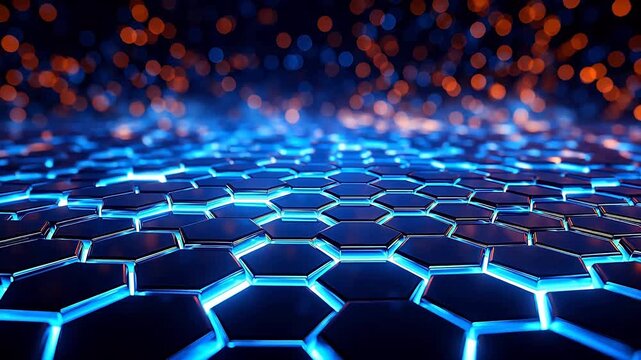 Digital blue glowing hexagon geometric background