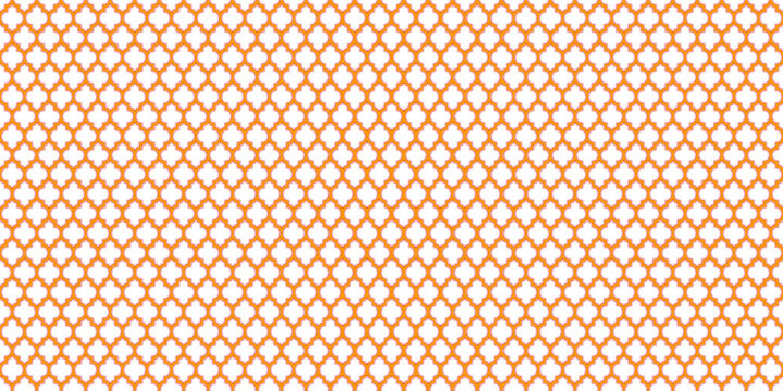Geometric orange quatrefoil pattern background, seamless Moroccan tile lattice texture, elegant repeating trellis wallpaper for interior design