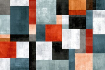 Fototapeta premium Modern geometric block pattern featuring textured blue and red rectangles for contemporary interior design and architectural marketing