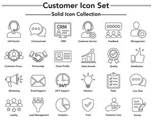 Fototapeta premium Customer Icon Set with 24 solid line icons, business service and CRM collection, professional support and client management symbols for web design