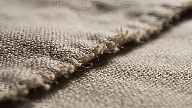 Closeup of rough woven fabric with frayed edges.