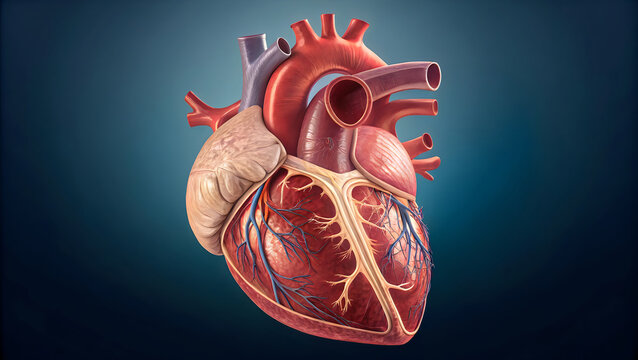 Anatomical illustration of the human heart with pacemaker device implanted