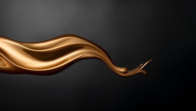 Luxury minimalist abstract liquid gold wave on matte black surface