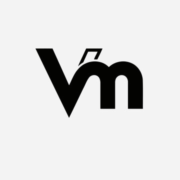 Modern Vm letter logo concept. Geometric abstract initialism design with black letters on a minimalist light gray background.