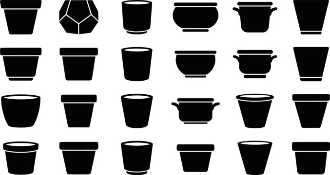 Group of various plant pots and containers for gardening and home decor purposes.