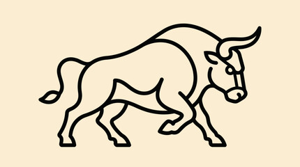 Fototapeta premium Powerful charging bull line art illustration. Strong animal symbol for business, finance, and strength concept.