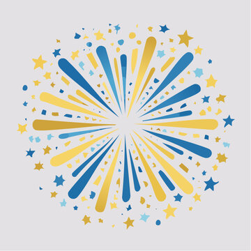 Abstract Blue and Gold Firework Burst with Stars