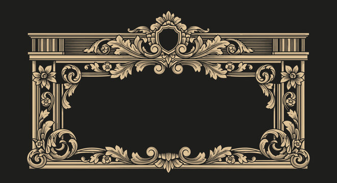 Elegant Golden Ornate Rectangle Frame with Floral Scrollwork and Acanthus Leaves