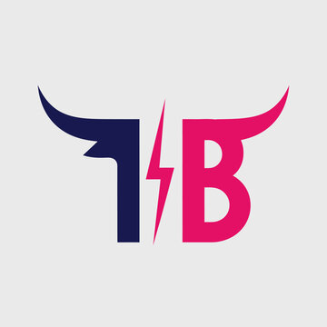 Modern bull horn TB monogram logo with pink lightning bolt
