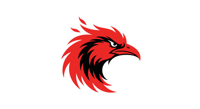 Fiery Red Eagle Head Logo Design, Aggressive Bird Icon, Tribal Style