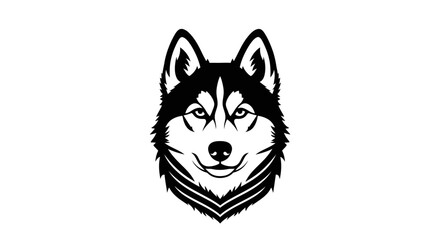 Husky Dog Face Silhouette, Black and White Vector Graphic, Loyal Pet Icon © sulton