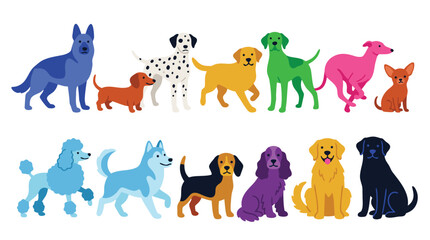Colorful Dog Breeds Character Collection – Cute Flat Design Vector Pet Illustration Set © Amirul