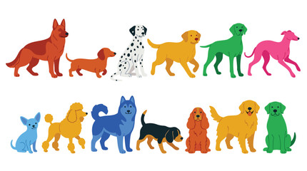 Colorful Dog Breeds Character Collection – Cute Flat Design Vector Pet Illustration Set © Amirul