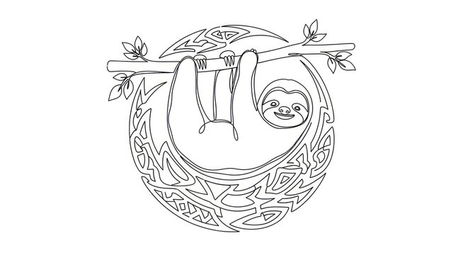 Sloth Hanging on Branch Illustration Design.