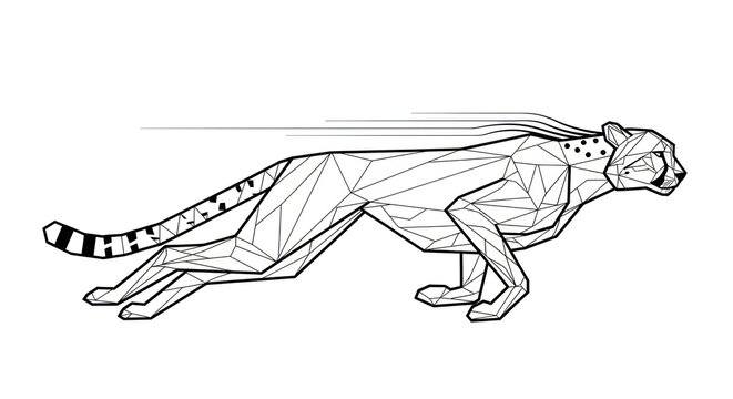 Geometric Low Poly Leopard Running Illustration.