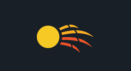 Abstract Yellow Sun Comet Icon with Orange Fire Tail on Dark Blue Background © aldi