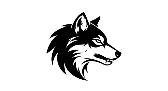 Aggressive Wolf Head Silhouette, Fierce Predator, Wild Animal Logo