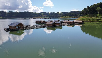 Obraz premium Sustainable Eco-Friendly Floating Village Powered by Solar Energy