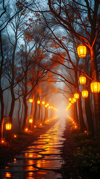 Gentle Picture-Book Forest with UV-Reactive Luminous Resin Trees and Lanterns