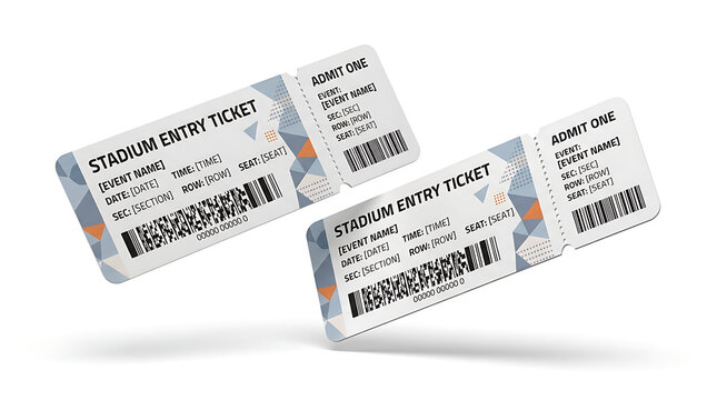 Two stadium entry tickets with barcodes, ready for admission to an event or game