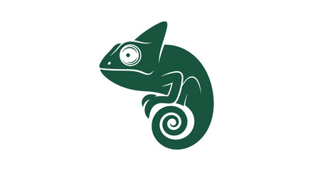 Green Chameleon Silhouette Icon on White Background © ismatul