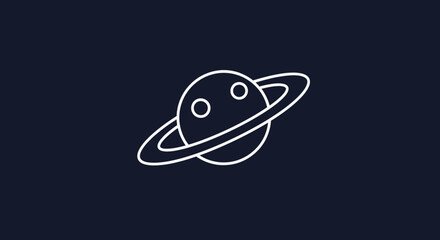 Minimalist line art of Saturn planet with rings on dark blue background © gundul
