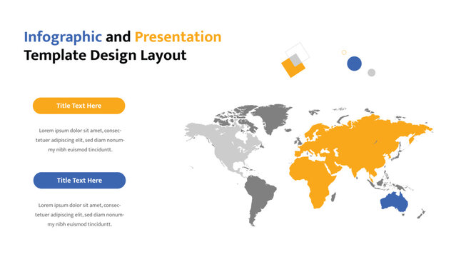 Global world map infographic showing highlighted continent regions for business presentation template