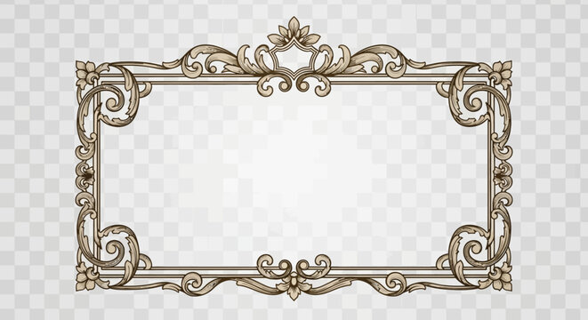 Ornate Scrollwork Rectangle Frame, Vintage Decorative Border, Elegant Design Element