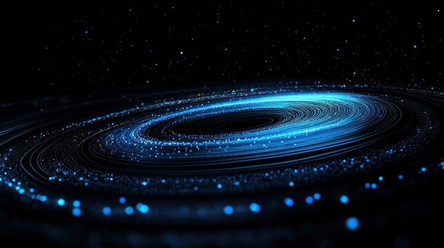 A mesmerizing illustration of a swirling blue circular galactic formation