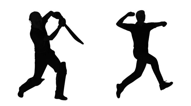 A striking black silhouette image showing two dynamic poses: one fencing with a sword and the other running energetically. Perfect for sports, action, or fitness-themed projects.