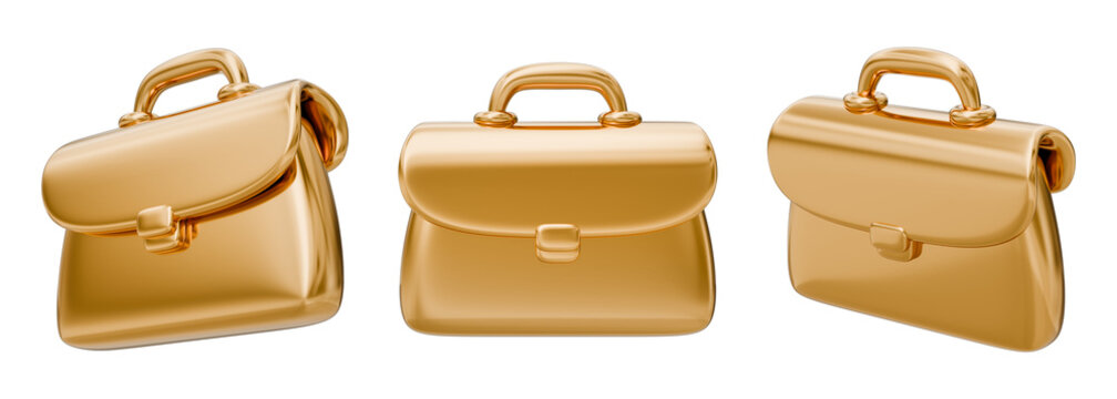 Briefcase handbag attache purse pouch tote gold golden metallic shiny luxury business 3d