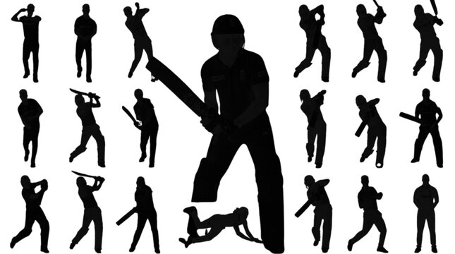 A lively collection of black silhouette figures dancing together in a dynamic, celebratory formation with varied poses and movements.
