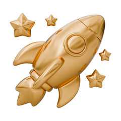 Obraz premium Rocket spaceship spacecraft star launch boost growth startup innovation success gold 3d