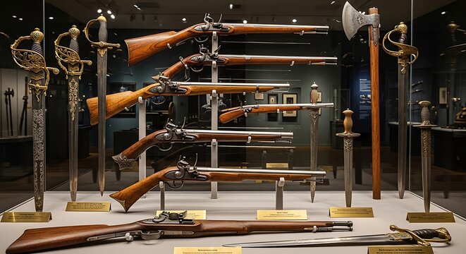 Historic Rifles and Swords Display in Museum