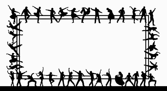 Silhouette Dance Border Frame of People in Dynamic Poses
