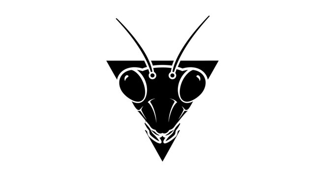 Stylized Praying Mantis Insect Head Logo Icon, Minimalist Black and White Vector Art